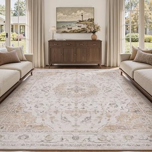 PADOOR 8X10 Area Rug,Rugs for Living Room,Soft Beige Rugs for Bedroom,Machine Washable Rug Non Slip Carpet for Dining Room Living Room Bedside Office