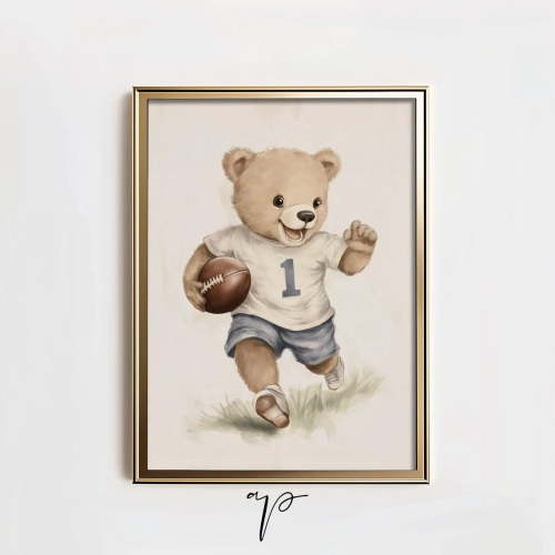 Miluva Boys Nursery Sports Wall Art, Bear Football Print, Printable Nursery Teddy Bear Art Kids Room, Children'S Room Neutral Art T449 Decor For Living Room Bedroom, 12x18 UNFRAMED
