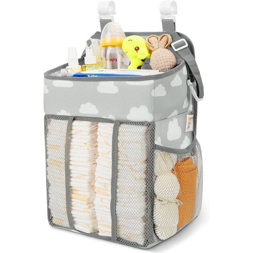Maliton Hanging Diaper Caddy Organizer - Diaper Stacker for Changing Table, Crib, Playard or Wall & Nursery Organization Baby Shower Gifts for Newborn (Gray Cloud)