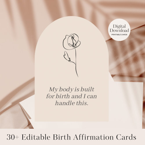 30+ Editable Pregnancy Affirmation Cards, Positive Birth Mantras, Labor and Delivery Printable Cards, Canva Birth Template, Instant Download