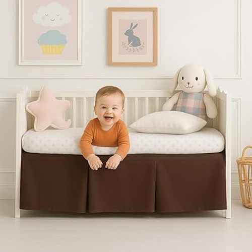 Mattress-Homes Crib Skirt Pleated, Dust Ruffle Adjustable Fit Standard Crib Nursery Crib Toddler Breathable Skirt for Baby Boys or Girls,(Choolate Solid - 28" x 52"/16" Drop)