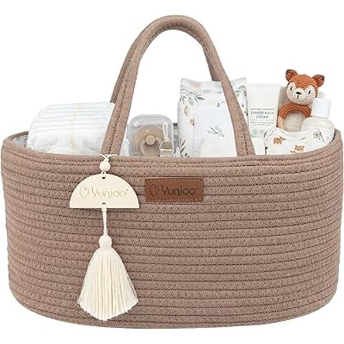 Yunioo Baby Diaper Caddy Organizer, Portable Nursery Storage Basket with Sturdy Handle Diaper Caddy Basket, Car Caddy for Diapers and Baby Wipes, Newborn Essentials