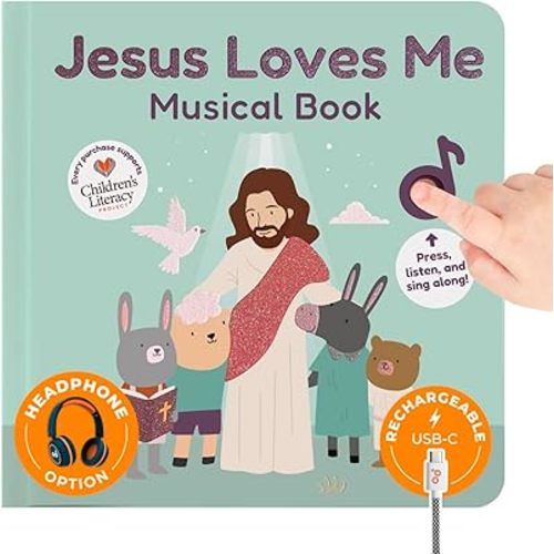 Cali's Books Jesus Loves Me Music Book Toddlers 1-3 Years Old - Christian Musical Book, Headphone Jack, Interactive Baby Sound Book, Singing Toy Children Girls Learning Song Toy Toddler Boys