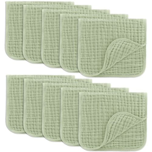 Muslin Burp Cloths Large 100% Cotton By Comfy Cubs (sage, Pack Of 10)