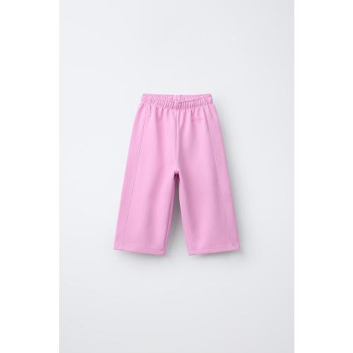 WIDE LEG INTERLOCK RAISED TEXT PANTS - Pink / Lilac | ZARA United States