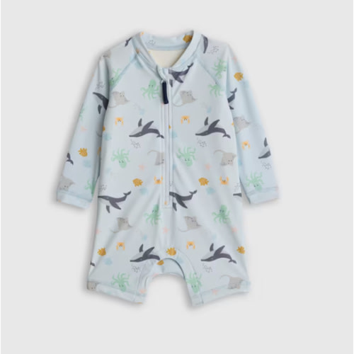 Long Sleeve Zip-Up Rash Guard One-Piece - Baby 3-6 months Under the Sea