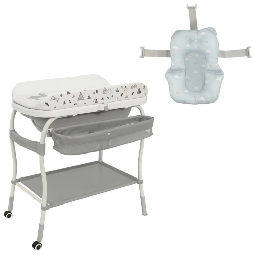 LiftNest 2-in-1 Standing Bathtub with Changing Table, Storage Basket and Tray, Waterproof Design
