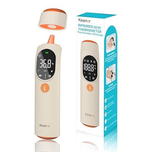 Thermometer Forehead and Ear Thermometer Digital Infrared Thermometer Baby Thermometer Accurate 1s Measure 40 Set Memory Mute Mode LED Screen for Adults Kids Fever Alarm with Storage Bag Beige Orange