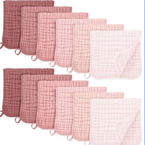 Muslin Burp Cloths for Baby 100% Cotton Burping Cloths for Boys Girls Large 20''X10'' Extra Soft and Absorbent 12 Pack - Gradient Pink