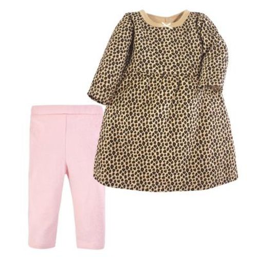 Luvable Friends Hudson Baby Long-Sleeve Dress and Leggings 2pc, Rose Wildcat, 0-3M