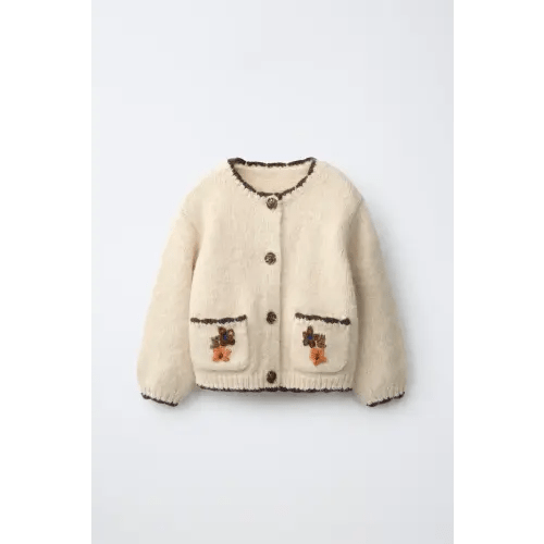 CARDINGAN BOLSILLOS FLORES BORDADAS - Ecru / Marl | ZARA United States