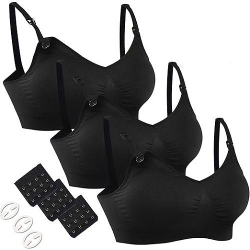 HOFISH 3PACK Full Bust Seamless Nursing Maternity Bras Bralette S-XXL with Extra Bra Extenders & Clips