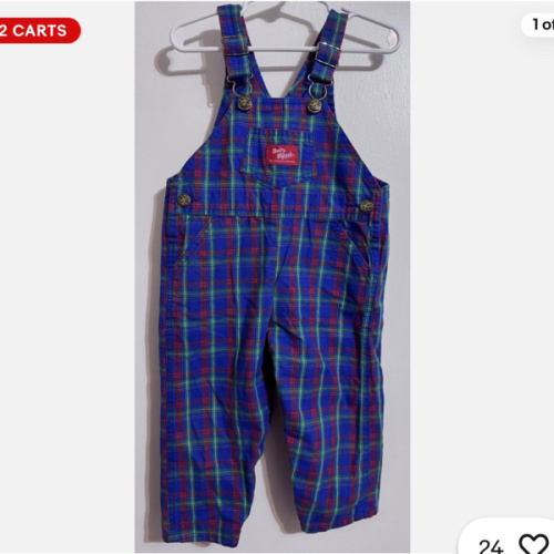 Vtg OshKosh B’gosh Baby Overalls 24 M Boys Vestbak Y2K 90s Plaid Shamrock Button