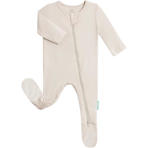 Color - OAT - PurComfy Baby Zipper Footie Pajamas, Supersoft Bamboo Rayon Baby Footed Pjs Boy Girl 0-3-6-9-18-24 Month Coverall Sleepers