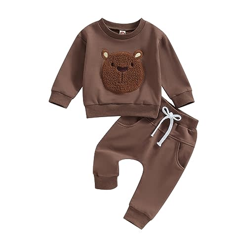 Toddler Baby Boy Fall Outfit Dino Sweatshirt Pant Set | Dinosaur Embroidery Long Sleeve 2 Piece Set, Infant Boy fall Clothes, Baby Boy Fall Clothes, 6M-3T, For Daily Wear, Birthday