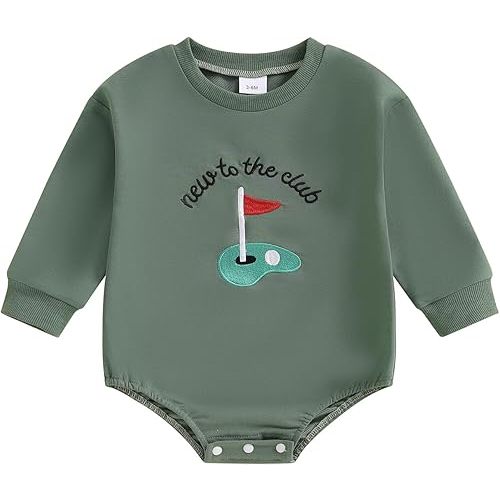 Baby Boy Fall Winter Outfit New To The Club Golf Embroidery Long Sleeve Sweatshirt Bubble Romper Newborn Onesie