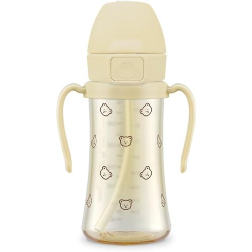 GROSMIMI Flip Top Spill Proof Sippy Cup, PPSU, BPA Free, 10 oz, Stage 2 Straw for Toddlers (Bear)