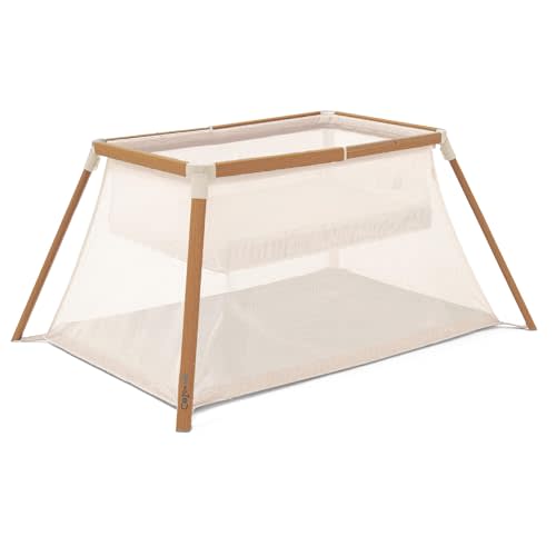 Tutti Bambini CoZee® Go 3-in-1 Bassinet, Baby Playpen & Travel Crib with Mattress Included - Lightweight, Breathable & Foldable Baby Play Pen from Birth to 3 Years (Walnut & Ecru)