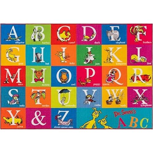 Gertmenian Dr. Seuss Indoor Area Rug - 4x6 Large, Non-Slip, Ideal for Children in Bedroom, Game Room, Classroom, Nursery or Play Area - ABC, Multi, 48293