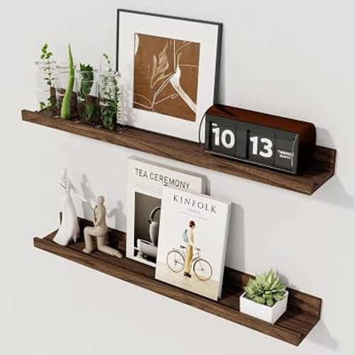Axeman Picture Ledge Shelf, 24 Inch Walnut Floating Shelves Set of 2