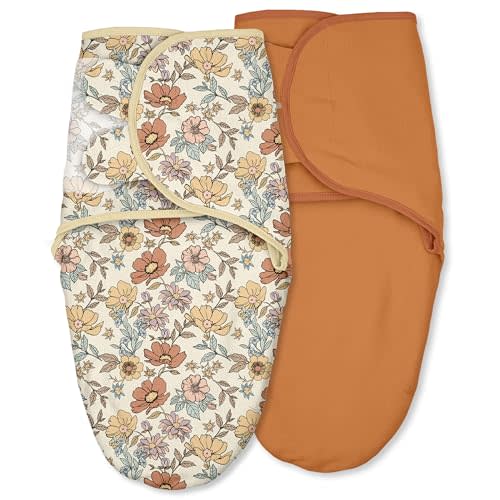 Baby Swaddles for Newborn Organic Cotton,Soft & Snug Newborn Velcro Swaddle 3-6 Months Sleep Sack Helps Calm Startle Reflex, 2-Pack Wrap Nursery Swaddling Blankets Retro Floral