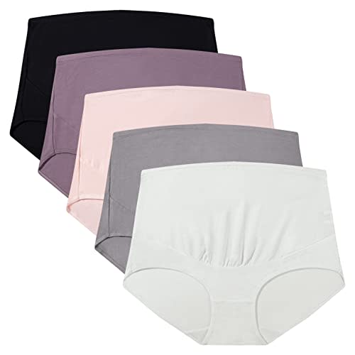 Mama Cotton Women's Over The Bump Maternity Panties High Waist Full Coverage Pregnancy Underwear Multi-Pack (S-4XL)