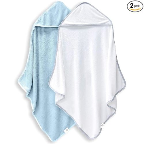 2 Pack Baby Bath Towel - Rayon Made from Bamboo, Ultra Soft Hooded Towels for Babies,Toddler,Infant - Newborn Essential -Perfect Baby Registry Gifts for Boy Girl - Blue and White