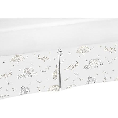 Sweet Jojo Designs Jungle Safari Animals Boy Girl Baby Crib Bed Skirt Nursery Dust Ruffle Brown Beige Taupe Black and White Gender Neutral Animal Elephant Giraffe Wildlife Adventure Zebra Serengeti