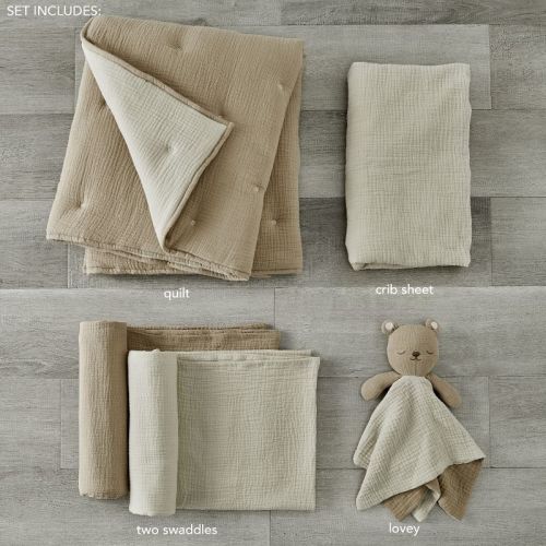 Cloud Muslin Cocoa/Beige 5pc Bedding Set - Levtex Baby