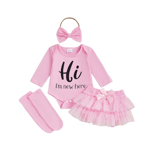 Userdefined Baby Girl Outfit Im New Here Ruffle Romper Layered Skirt Outfit | Bowknot Corduroy Bloomers Ribbed Romper Floral Tulle Skirt Shorts Socks Set Spring Fall Coming Home Clothes