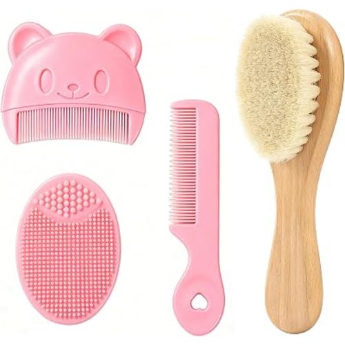Cradle Cap Brush Baby Hair Brush and Comb Set for Newborns, Baby Bath Brush Soft Wool Hairbrush Silicone Massage Brush
