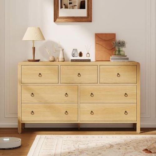 6/7 Drawer Dresser w/ Round Corners, Wood Grain Chest of Drawers, TV Stand Organizer for Bedroom & Living Room