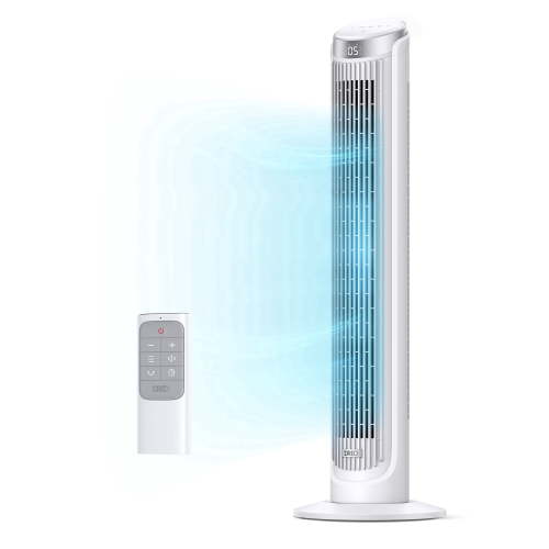 DREO Tower Fan for Home 40 inch, 90° Oscillating Bladeless Fan with Remote, 5 Speeds, 4 Modes, 12H Timer, LED Display with Touch Control, Quiet Floor Fan for Bedroom, White