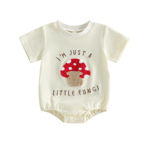 Newborn Girl Boy Mushroom Romper Shirts Infant Baby Summer Clothes Letter Embroidery Short Sleeve Bodysuit Tops