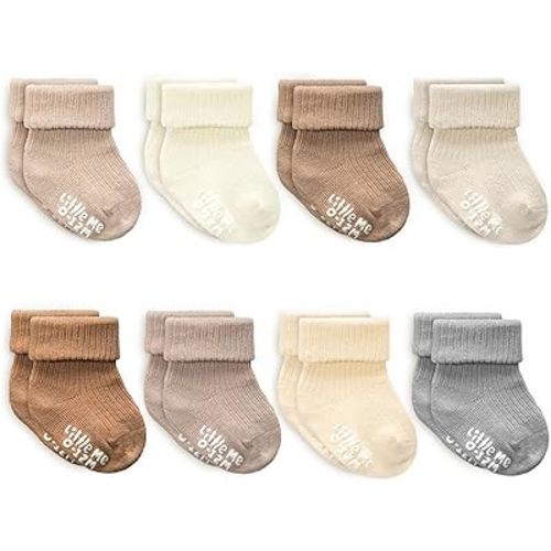 Little Me Baby Socks 16 Pairs | 61% Organic Cotton | Sizes 0-12M & 12-24M | Seamless Toe & Anti-Slip Gripper Sole