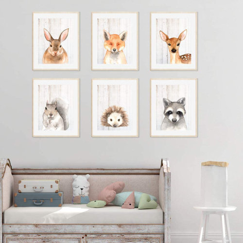 Harriet Bee Crista Rabbit Fox Deer Hedgehog Raccoon 6-Piece Set Paper Print | Wayfair