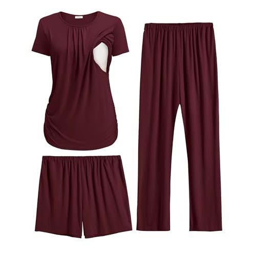 Ekouaer Maternity Nursing Pajamas Set 3 Piece Postpartum Lounge Breastfeeding Pjs Pregnancy Shorts & Pants S-XXL