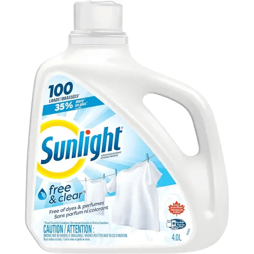 Sunlight Free and Clear, Concentrated Hypoallergenic Liquid Laundry Detergent, 4.0 Litres, 100 Washloads, 1 Bottle