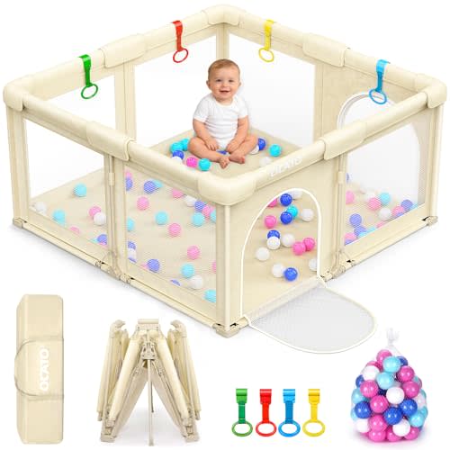 OCATO Baby Foldable Playpen: Playpen for Babies and Toddlers Baby Play Pen Gate Portable Playpen Fence Indoor Outdoor Kids Safety Area Travel Play Yard Babies Essentials Pack n Plays (50" × 50")