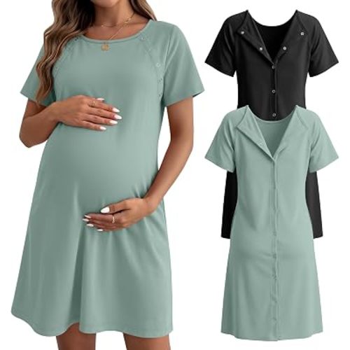 Huukeay 2 Pack Labor and Delivery Gown Maternity Hospital Dress