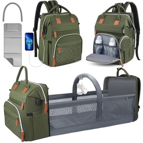 Diaper Bag Backpack for New Parents, Large Capacity Baby Travel Bag with Bottle Holders, Multiple Compartments (Green)