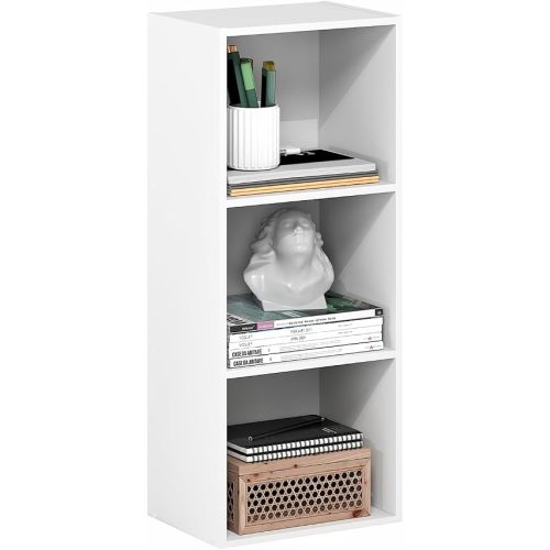 Furinno PASIR Book Shelf, 3-Cube Bookcase, Standing Bookshelf, Open Storage Shelf, Closed Back, Easy Assembly, 9.3 x 12 x 31.5 Inches, for Home Office, Living Room, Plain White