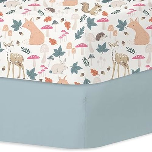 Little Grape Land Crib Sheets 2 Pack, Microfiber Fitted Crib Sheet for Standard Crib Mattress 52"x28"x8", Soft and Neutral Baby Crib Sheets for Boys and Girls, Breathable & Easy Care, Woodland Fawn