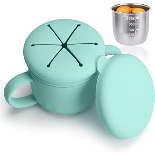 Snack Cups for Toddlers Spill Proof, Stainless Steel Snack Containers for Kids, Reusable Toddler Snack Containers with Lid & Handle, Baby Snack Cups, Dishwasher Safe