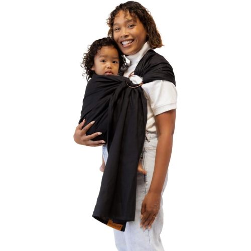 WildBird - Ring Sling Baby Carrier - Newborn to Up to 35 lbs - for Moms, Dads & Caregivers - 100% Natural EuropeanLinen Fibers - Versatile & Adjustable - 74” Size - Raven Fabric & Black Ring