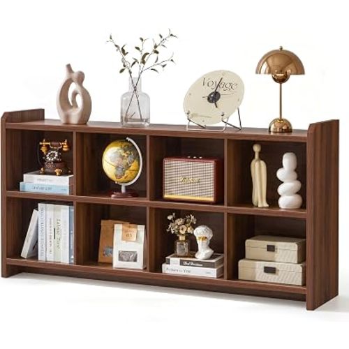 8 Cube Low Storage Organizer, 63" Long Horizontal Bookshelf, Walnut