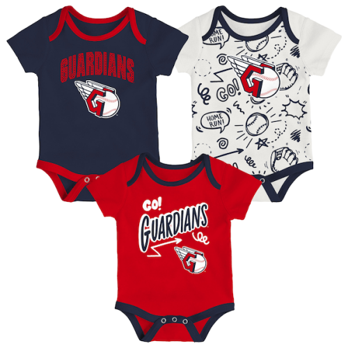 Infant Cleveland Guardians Outerstuff All Day Play Three-Piece Bodysuit Set
