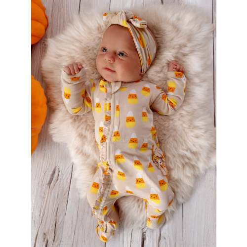 2-Way Ruffle Zip Footie, Candy Corn