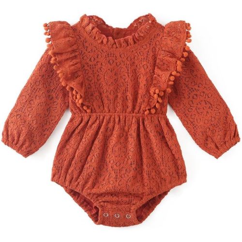 Simplee kids Baby Girls Rompers Long Sleeve Pompoms Infant Toddler Jumpsuit for Spring Fall Winter