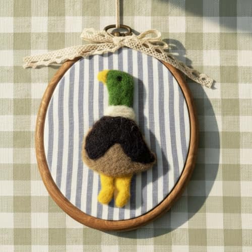 Soulchen Felted Mallard Duck Nursery Decor Vintage Duck Nursery Wall Decor Decorative Framed Oval Wall Art Decoration for Bathroom Living Room Baby Room Bedroom Farmhouse, 5 x 6 Inch